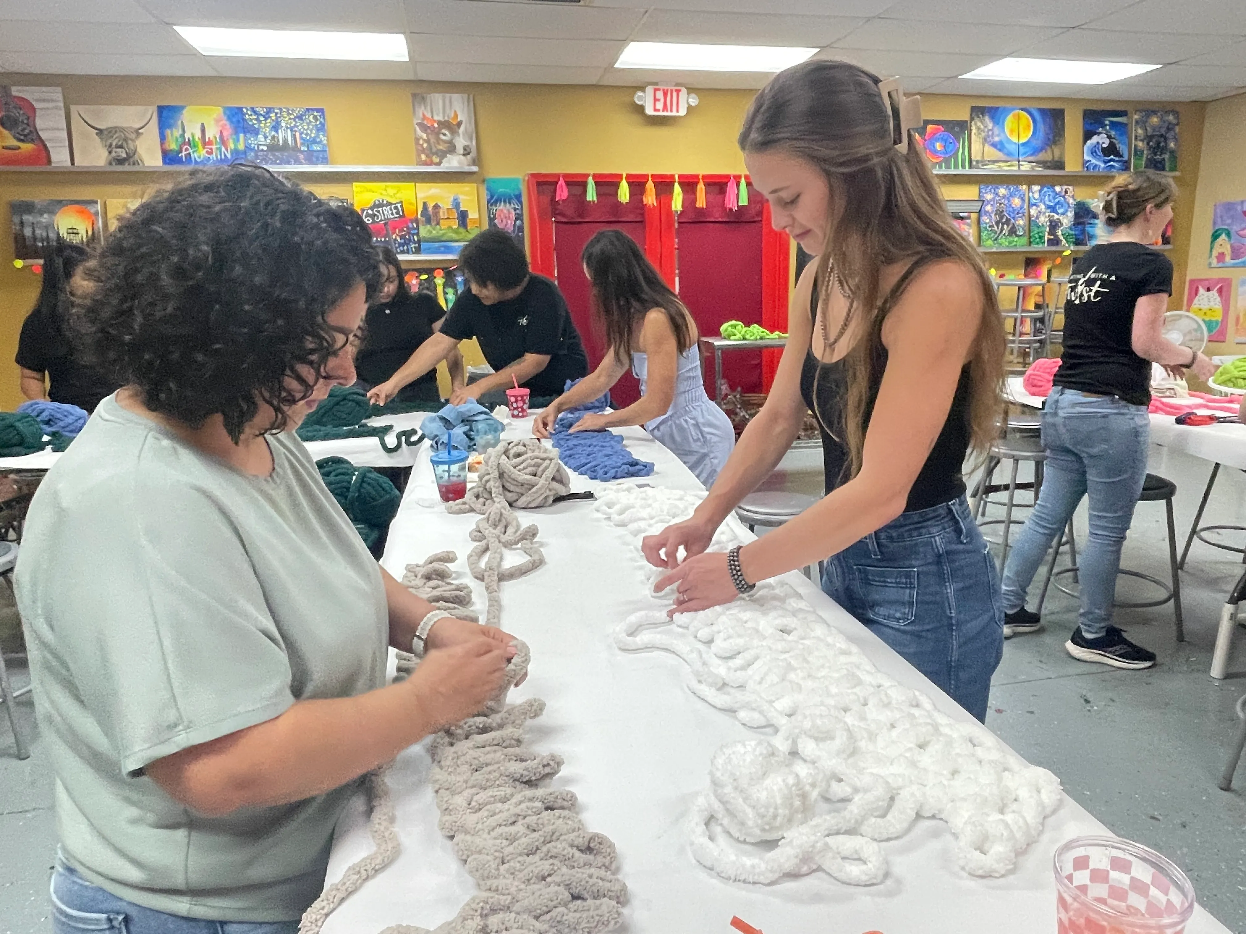 Hutto Hippo Family Dental staff knitting together at team-building outing